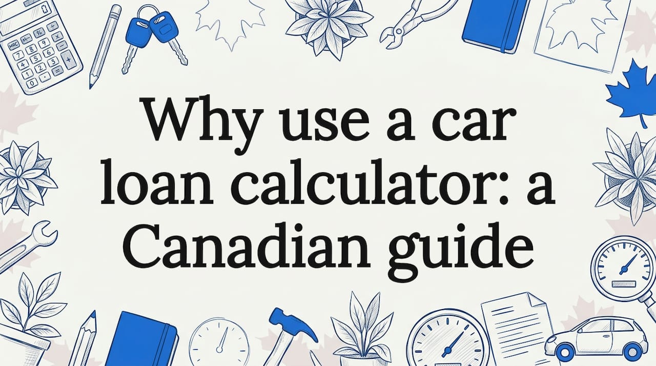 Decorative title card with hand-drawn car, calculator, auto tools