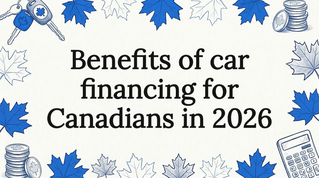 Decorative title card illustration with car and finance motifs